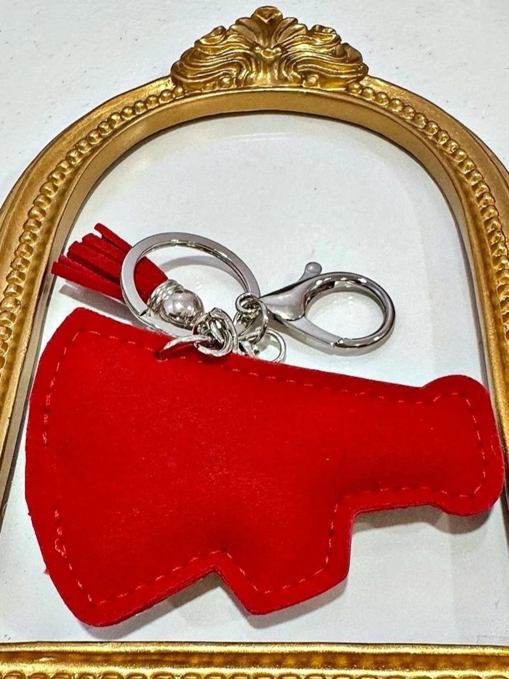 New Red & Silver Rhinestone Cheer Megaphone Keychain - Picture 3 of 5